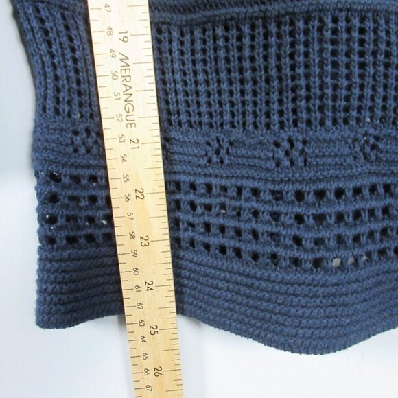 Club Monaco Open Knit Sweater Top Women S Crochet Black Cotton Blend Luxury 276 - Picture 10 of 11